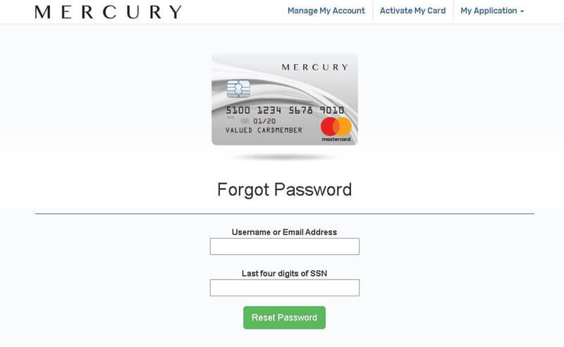 mercury credit card forgot password